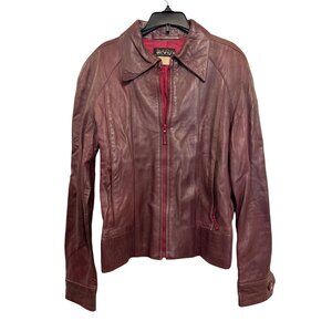 Vintage  Leather Jacket Womens Size 38 Burgundy Full Zip Made In Spain